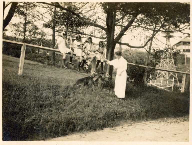 Principle Minnie Roseby with four students, c. 1916